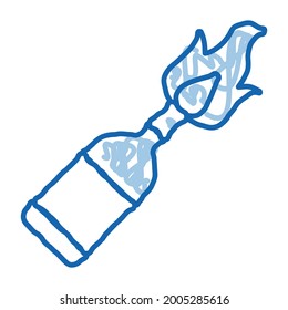 Brennen der Flaschenskizze Symbol Vektorgrafik. Handgezeichnete blaue Doodle Linie Brennen Flaschenzeichen. einzelne Symbolillustration