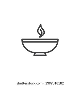 Burning bowl oil lamp line icon. linear style sign for mobile concept and web design. Diwali, celebration outline vector icon. Symbol, logo illustration. Vector graphics