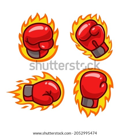 Burning Boxing Gloves Cartoon set