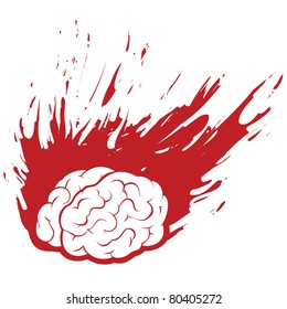 Burning Brain Headache with Grunge Fire or Paint, Vector Silhouette Illustration