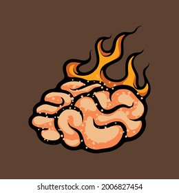 Burning brain vector illustration  Thinking hard symbol drawing isolated brown background