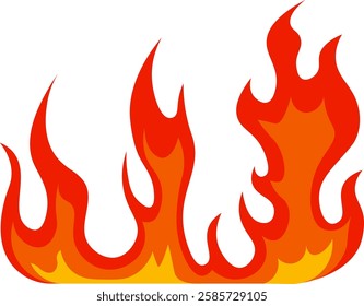 Burning brightly, red and orange cartoon fire flames create a vibrant and energetic visual against a clean white background, radiating warmth and dynamic energy