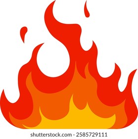 Burning brightly, red and orange cartoon fire flames create a vibrant and energetic visual against a clean white background, exuding warmth and passion in a stylized design