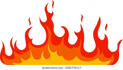 Burning brightly, vibrant red and orange cartoon fire flames dance against a clean white background, creating an energetic and captivating visual effect full of warmth and power