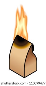 A burning brown paper bag.