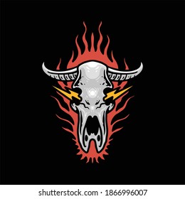 burning buffalo skull illustration vector design