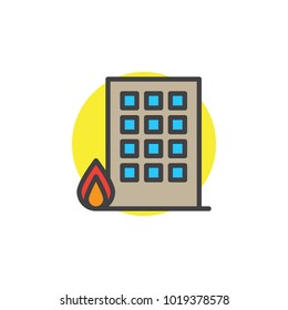 Burning building filled outline icon, line vector sign, linear colorful pictogram isolated on white. Fire house symbol, logo illustration. Pixel perfect vector graphics