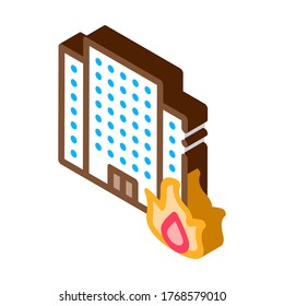 Burning Building House Icon Vector. Isometric Burning Building House sign. color isolated symbol illustration