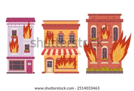 Burning building line art simple style isolated concept