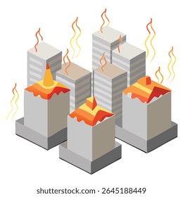 Ilustração da linha do horizonte da cidade para o conceito de desastre e projeto de conscientização sobre as mudanças climáticas