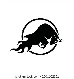 Burning Bull Icon Logo Vector Illustration, Wildlife Animal Silhouette Graphic Element Ideas