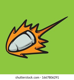 Burning bullet vector illustration isolated on green background