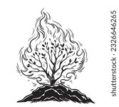 Burning bush. Black and white vector illustration.

