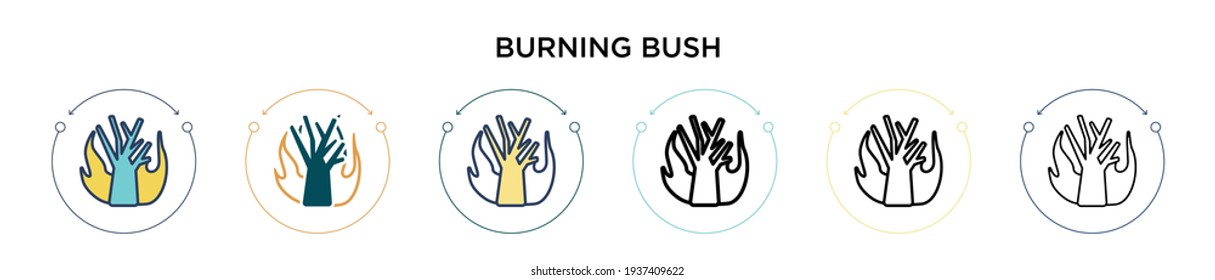 Burning bush icon in filled, thin line, outline and stroke style. Vector illustration of two colored and black burning bush vector icons designs can be used for mobile, ui, web