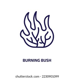 icono de quema bush de la colección de religión. Arbusto fino, fuego, icono de contorno de fuego aislado en fondo blanco. Signo de arbusto de quema de vectores de línea, símbolo para web y móvil