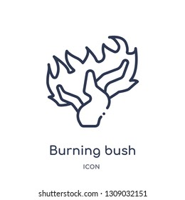 burning bush icon from religion outline collection. Thin line burning bush icon isolated on white background.