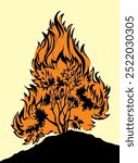 Burning bush. Vector drawing icon