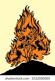 Burning bush. Vector drawing icon