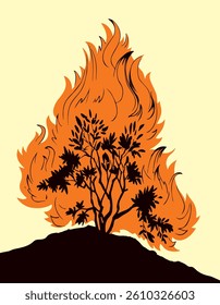 Burning bush. Vector drawing icon