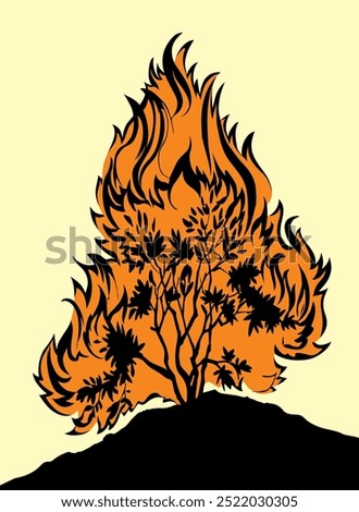 Burning bush. Vector drawing icon