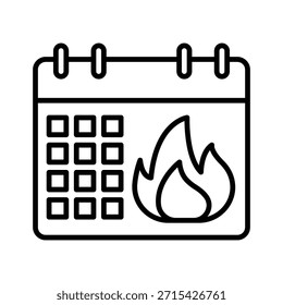 Burning Calendar Deadline Vector Illustration, Line Style Icon