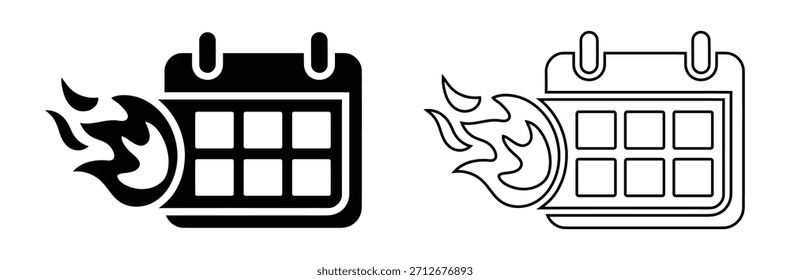 Conjunto de iconos de calendario de grabación, fecha límite o símbolo de fecha caliente, conjunto de iconos de calendario. Símbolo de icono de programación. Icono del planificador de calendario colección.Signo y símbolo del calendario. 