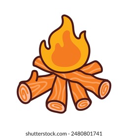 Burning Campfire Cartoon Hand Drawn Illustration