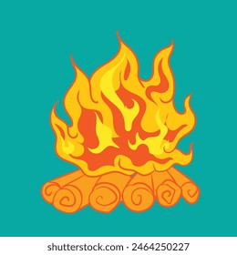burning campfire with firewood illustration