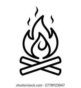 Burning campfire with flickering flames linear icon campfire adventure minimalist illustration charcoal woodfire