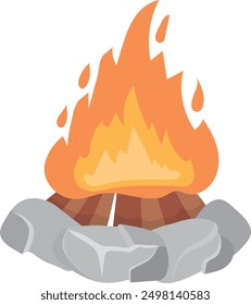 Burning campfire icon. Cartoon bonfire. Outdoor flame