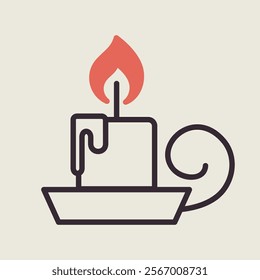 Burning candle in a bowl vector icon. Winter sign. Graph symbol for event and holiday web site and apps design, logo, app, UI