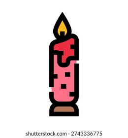 Burning candle with bright flame and warm glow, creating cozy, romantic and meditative ambience for relaxation, celebration, spa or minimal modern design and ui concepts