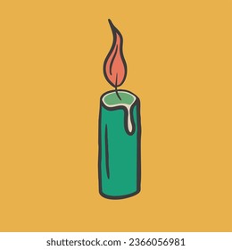 Burning candle, bright illustration. Retro poster. Flat design, cartoon drawing, vector illustration.