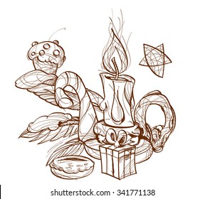 Burning candle in candlestick