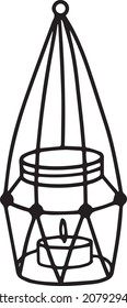 Burning candle in candlestick. Hand-drawn vector illustration in doodle style