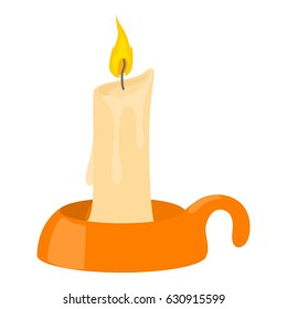 Burning candle in candlestick icon. Cartoon illustration of burning candle in candlestick vector icon for web