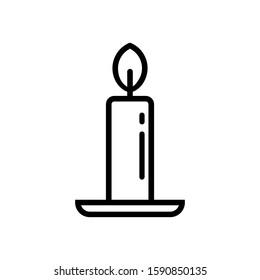 Burning candle in candlestick vector icon. Old fashioned lit candle illustration sign.