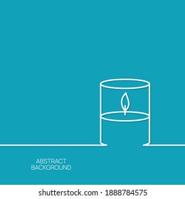 Burning candle in a candlestick. Vector illustration on a blue background.