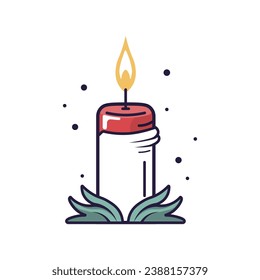 Burning candle in a candlestick. Vector illustration in flat style