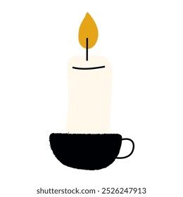 Vela ardiente en un candelero. Ilustración vectorial
