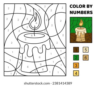 Burning candle. Color by number. Coloring page. Game for kids. Cartoon, vector. Isolated vector illustration eps 10
