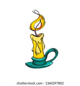 Burning candle. Color vector illustration isolated on white background.