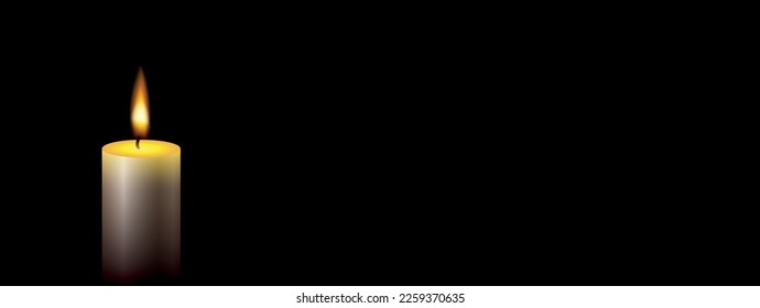 Burning Candle, condolence obituary message, template RIP memorial condolence sympathy. Element for Death mourning memory design. EPS10 vector.