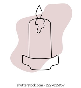 Burning candle. Continuous line. Flat style. Vector illustration 