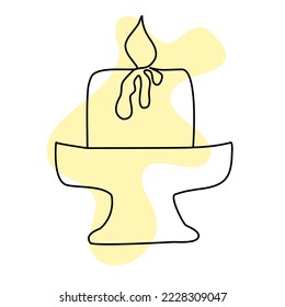 Burning candle. Continuous line. Flat style 
