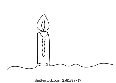 Burning Candle continuous one line drawing. Black contour line simple minimalist graphic isolated vector illustration. Grief loss concept