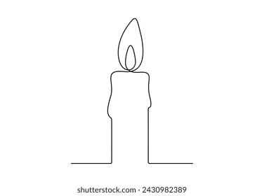 Burning candle continuous single line drawing vector illustration. Pro vector