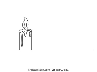 Burning candle continuous single line drawing. Isolated on white background. Vector illustration