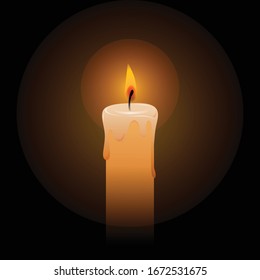 Burning candle in the dark, light candle glowing, vector illustration