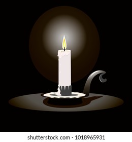 Burning candle in the dark. Vector